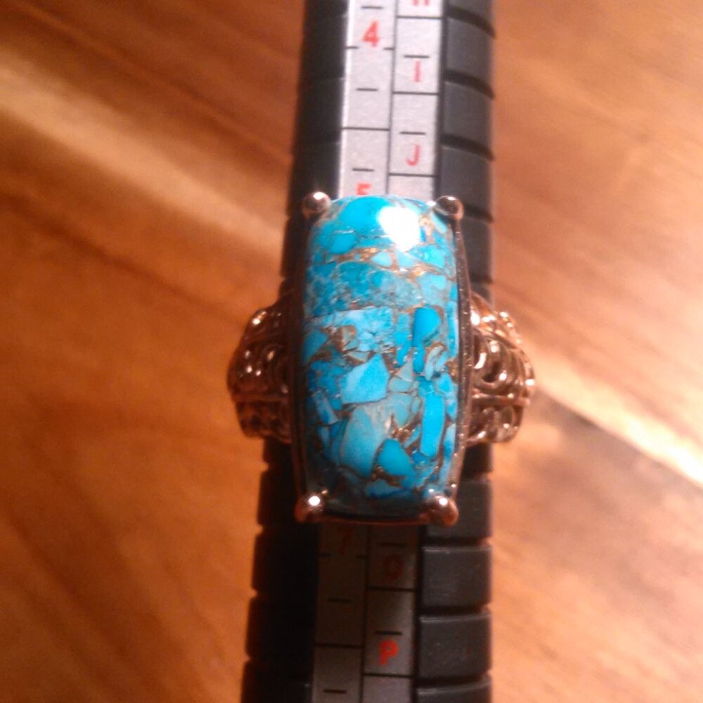 Matrix Chestnut Brine Turquoise Solitaire Copper Ring (Size 6) - Picture 4 of 16